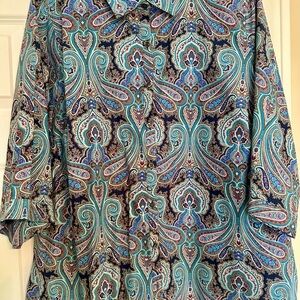 Lands' End Blue and Green Paisley Men's Shirt